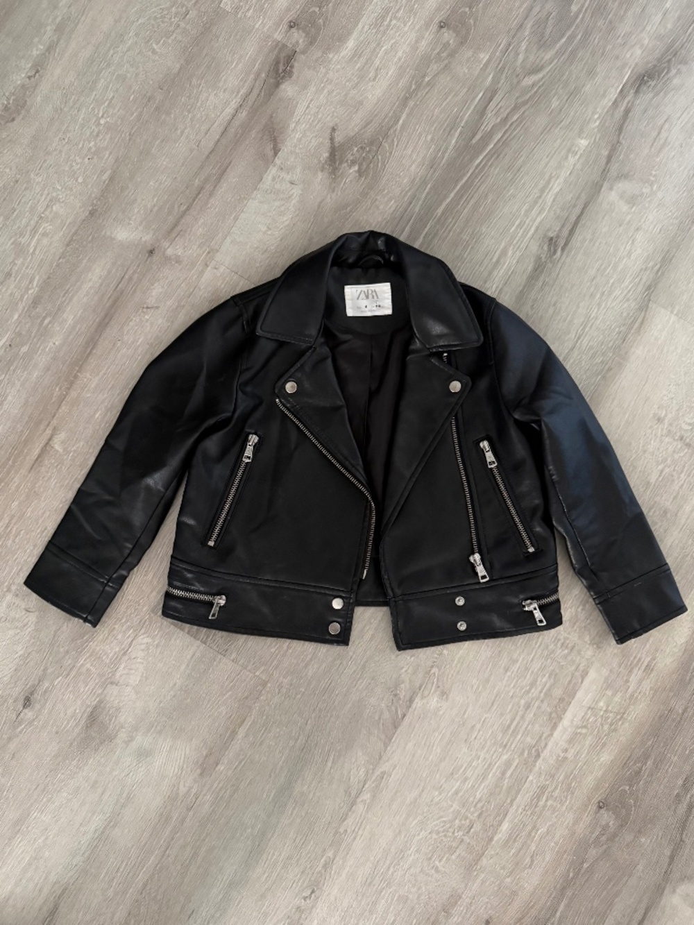 Zara Girl’s Black Faux Leather Moto Jacket Size 6 Fall